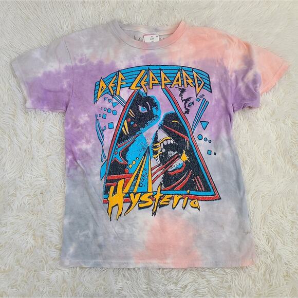 NWT Def Leppard NWT Pink Tie Dye Hysteria Graphic Band Tee Small - Picture 9 of 10